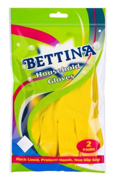 Bettina Non-Slip Household Gloves - Yellow - Small - Pack of 2 Pairs