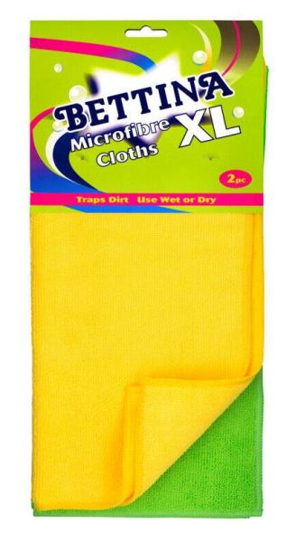 Bettina Microfibre Cleaning Cloths - Assorted Colours - XL - Pack Of 2 