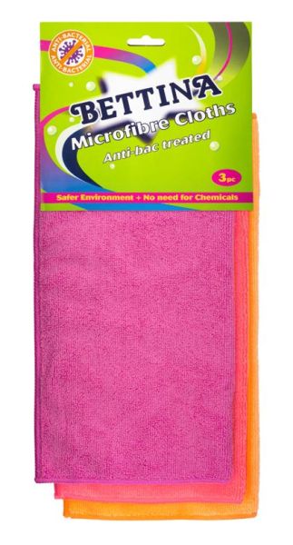 Bettina Anti-Bacterial Treated Microfibre Cloths - Assorted Colours - Pack of 3