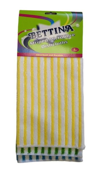 Bettina Striped Microfibre Dish Cloths - Assorted Colours - Pack of 3