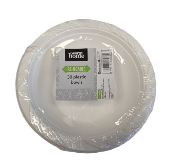 George Home Re-Usable Plastic Bowl - White - 6" - Pack of 30
