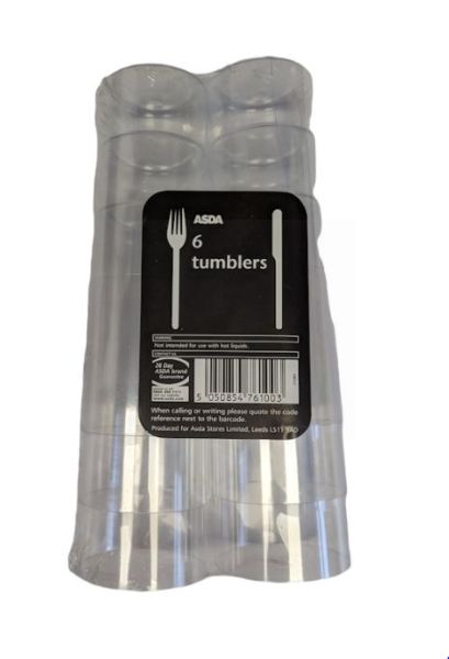 Asda Plastic Tumblers - Clear - Pack of 6