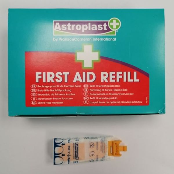 Astroplast+ Pull & Open Fabric Plasters First Aid Refill - 7.2 x 2.5cm - Clip of 10 - Box of 15