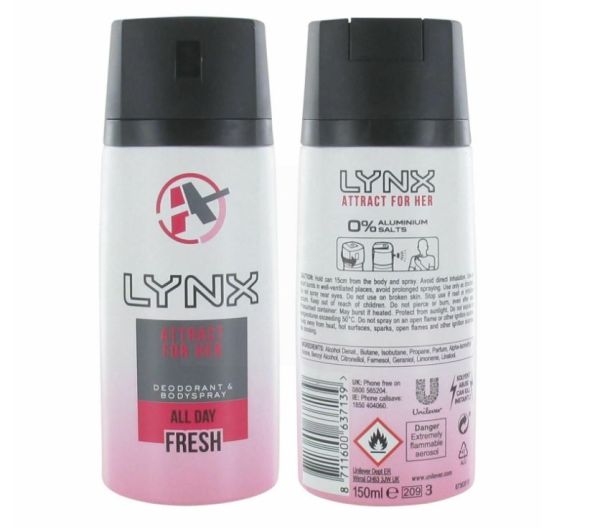 Lynx Deodorant & Body Spray - 48 Hour Fresh - Attract for Her - 150ml