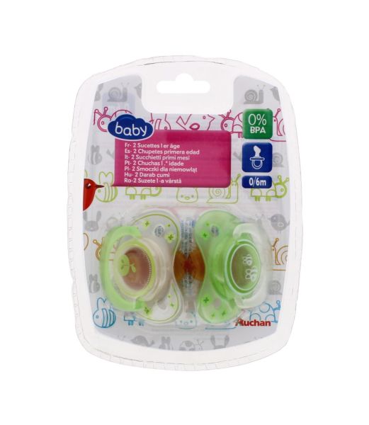 AUCHAN SILICON DUMMIES FOR BABY 0-6 MONTHS  PACK 2