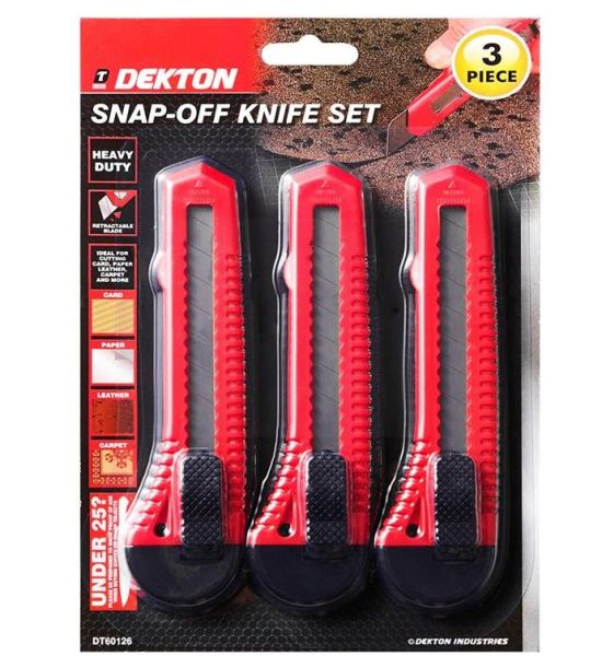 Dekton Snap-Off Knife Set - Red - Pack of 3