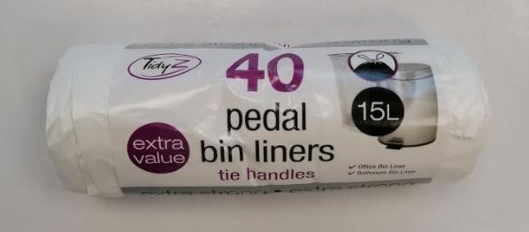 Tidyz Extra Strong Pedal Bin Liners With Tie Handles - 15 Litres - Pack of 40