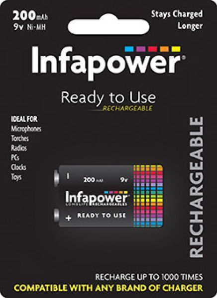 Infapower 9V Longlife Rechargeable Battery 200mAh