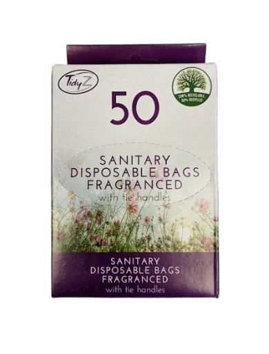 Tidyz Fragranced Sanitary Disposable Bags with Tie Handle - 18.5 x 26.5cm - Pack of 50 Bags