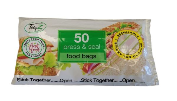 Tidyz Press & Seal Food Bags - Pack of 50 - 17 x 20.5cm