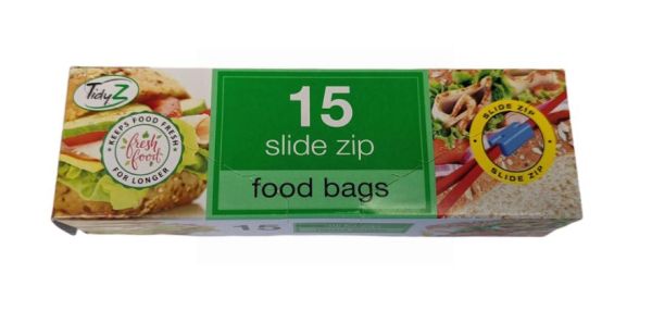 Tidyz Ultimate Strength Slide Zip Food Bags - Pack of 15 - 17 x 19cm