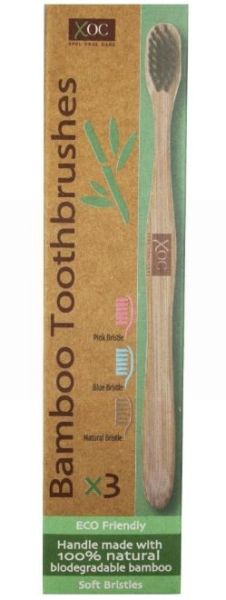 XOC Xpel Oral Care Eco Friendly Bamboo Toothbrushes - Soft Bristles - Assorted Colours - Pack of 3
