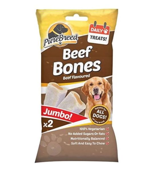 Pure Breed Daily Treats Jumbo Beef Bones for All Dogs - Pack of 2 - 200g