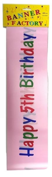 HAPPY 5TH BIRTHDAY BANNER PINK WITH CARD