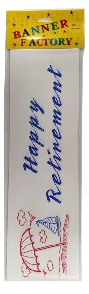 HAPPY RETIREMENT BANNER WHITE & BLUE WITH CARD