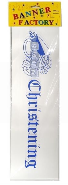 BABY CHRISTENING BANNER WHITE & BLUE  WITH CARD