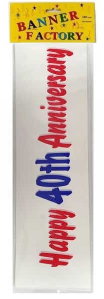 HAPPY 40TH ANNIVERSARY BANNER WHITE WITH CARD