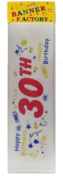 HAPPY 30TH BIRTHDAY BANNER WHITE