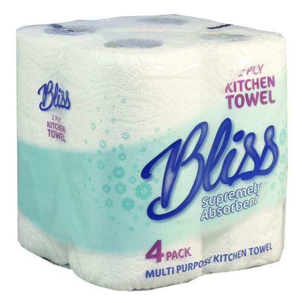 Bliss Supremely Absorbent Multi-Purpose Kitchen Towel - 2 Ply - White - 10 Meters - Pack of 4