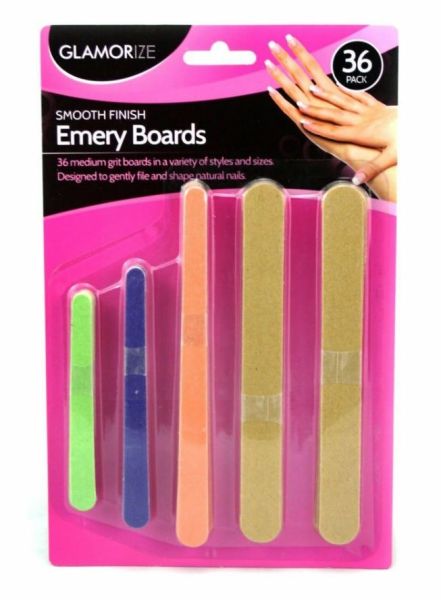 Glamorize Smooth Finish Emery Boards - Assorted Sizes - Pack Of 36