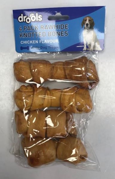 Drools Rawhide Knotted Bones Tasty Dog Treats - Chicken - Pack of 4 - Exp 05/21