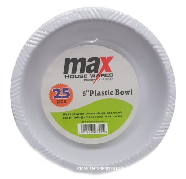 Heavy Duty Plastic Disposable Bowl - White - 5" - Pack of 25