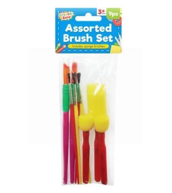 Creator Zone Assorted Paint Brush Set with Sponge Brushes - Pack of 9