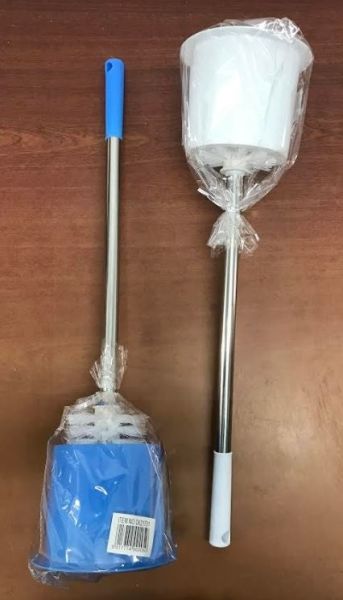 Toilet Brush With Holder / Steel Handle - Blue/White - Assorted Colours