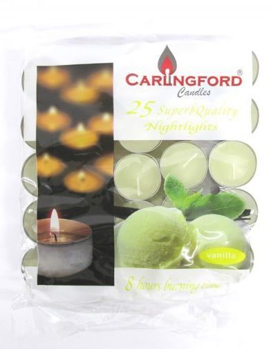 Carlingford Superb Quality Night Light Candles - Vanilla - Pack of 25