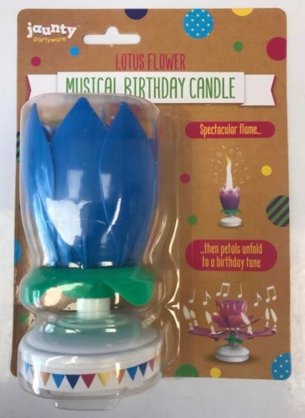 Jaunty Partyware Musical Birthday Candle with Spectacular Flame - Lotus Flower - Assorted Colours