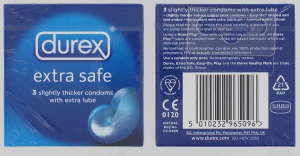 Durex Extra Safe Condoms - Pack Of 3 - 5% VAT - Exp:06/26