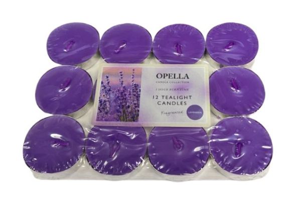 Opella Fragranced/Scented Tea Lights / Candles - Lavender - Pack Of 12