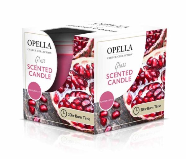 Opella Candle Collection - Scented Glass Candle - Pomegranate - 255g - 20hr Burn Time