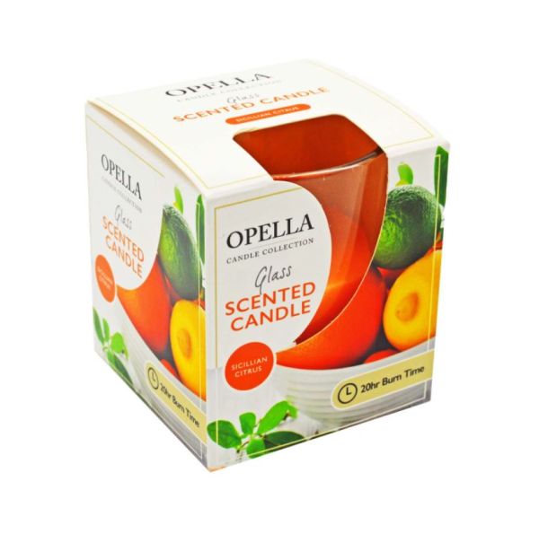 Opella Candle Collection - Scented Glass Candle - Sicillian Citrus - 255g - 20hr Burn Time