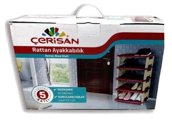 Cerisan Rattan Brown Shoe Rack with 5 Shelves 