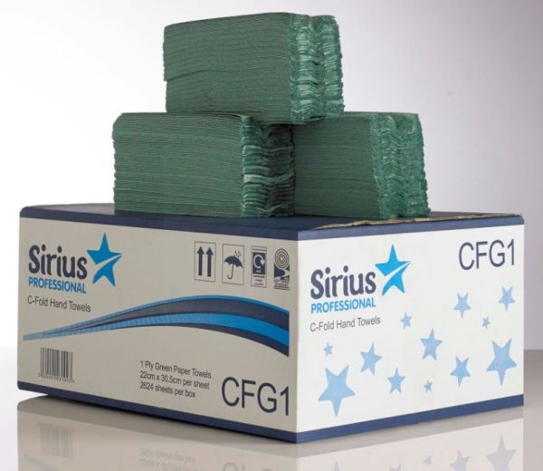 Sirius C-Fold Green Paper Hand Towel - 1 Ply - Box Of 2520