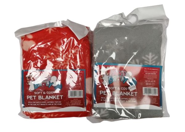 Paws Behavin' Badly Christmas Soft And Cosy Pet Blanket - Red/White & Grey/White - 73Cm X 70Cm