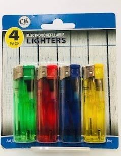 CK Everyday Electronic Refillable Lighters - Clear - Assorted Colours - Pack of 4