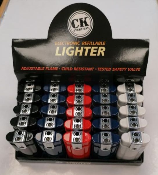 CK Everyday Electronic Refillable Double Flame Lighters - Assorted Colours 