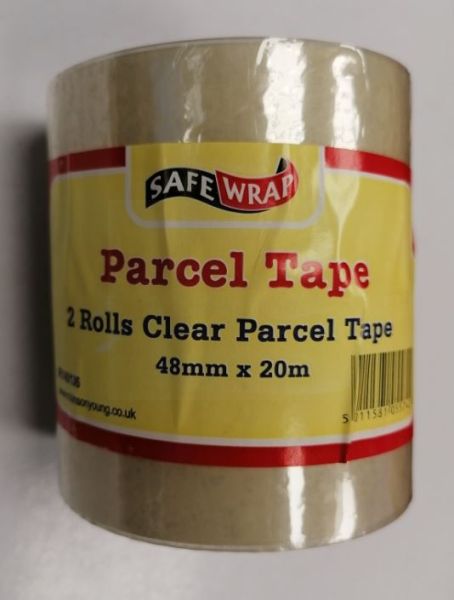 Safe Wrap Parcel Tape - Clear - 48mm x 20m - Pack of 2
