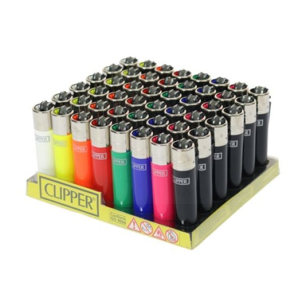 Clipper Large Super Reusable Flint Lighters - Assorted Solid Colours - Pack of 48