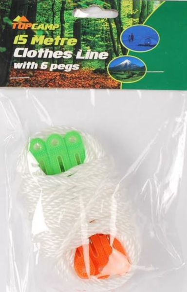 Clothes Line With 6 Pegs For Camping - 15 Metres