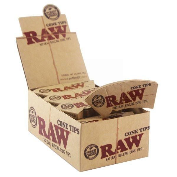 Raw Natural Unrefined Perfecto Cone Tips - 32 Tips Per Booklet - Box Of 24
