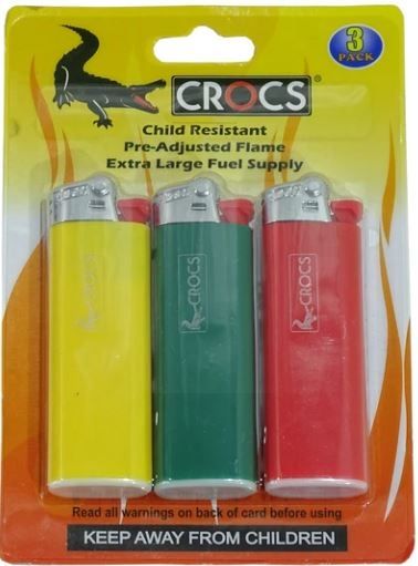 Crocs Premium Pocket Lighter with Pre-Adjusted Flame - Assorted Colours - Pack of 3