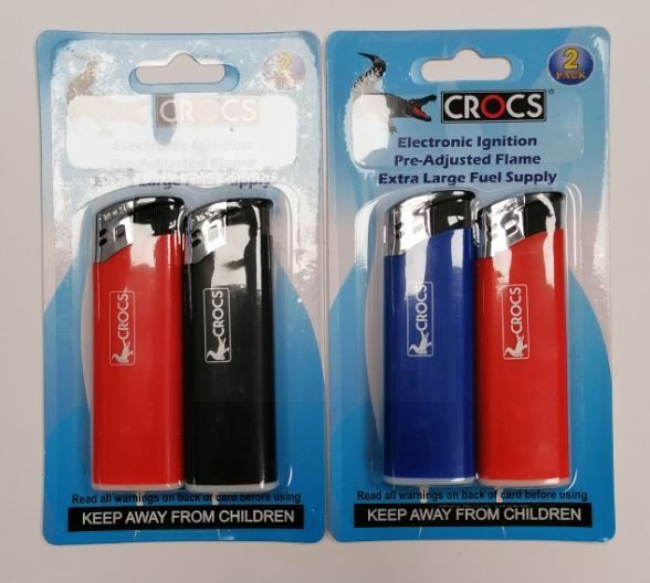 Crocs Premium Pocket Lighter with Pre-Adjusted Flame - Electronic Ignition - Assorted Colours - Pack of 2