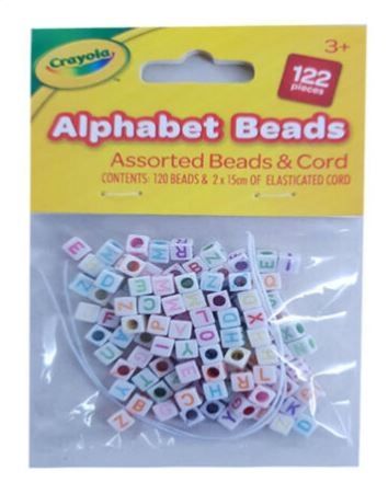 Crayola Alphabet Bracelets - Assorted Beads & Cord - Pack of 122 Pieces