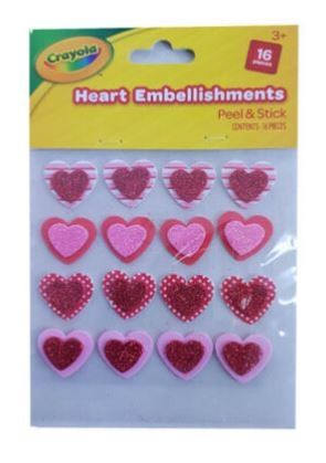 Crayola Peel & Stick Heart Embellishments - Assorted Shapes - Pack of 16
