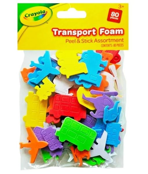 Crayola Peel & Stick Transport Foam - Assorted Shapes & Colours - Pack of 80 Pieces