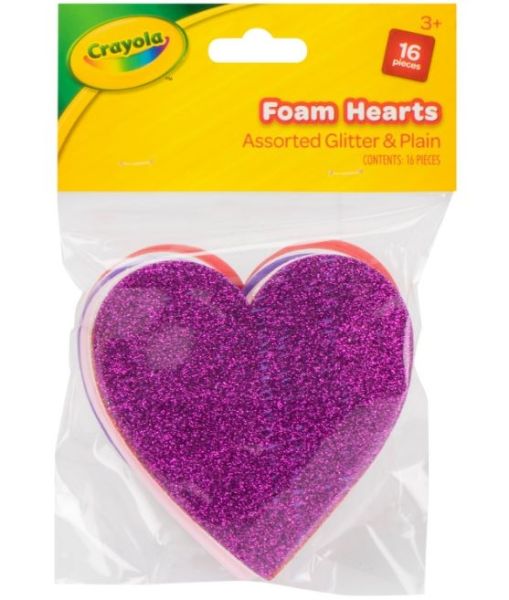 Crayola Foam Plain & Glitter Hearts - Assorted Colours - Pack of 16