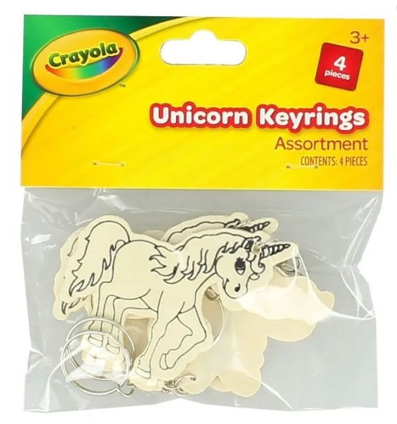 Crayola Wooden Keyrings - Unicorn - Assorted Shapes - Pack of 4